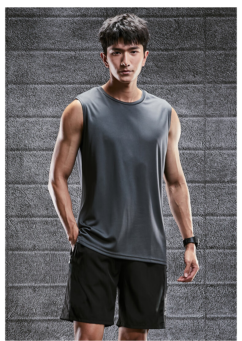 BURUITE Men's Fitness Clothing Sports Vest Set Ice Silk Quick-Dry Summer Running Basketball Training Sleeveless T-Shirt Gear 15