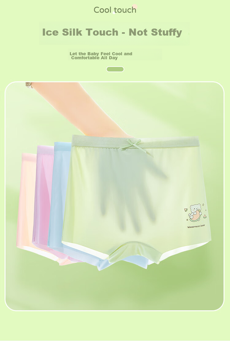 Langsha Girls' Underwear, Class A, Summer Thin Ice Silk Panties, for Older Children And Teenagers, Baby Boy Shorts, 4-Pack 3