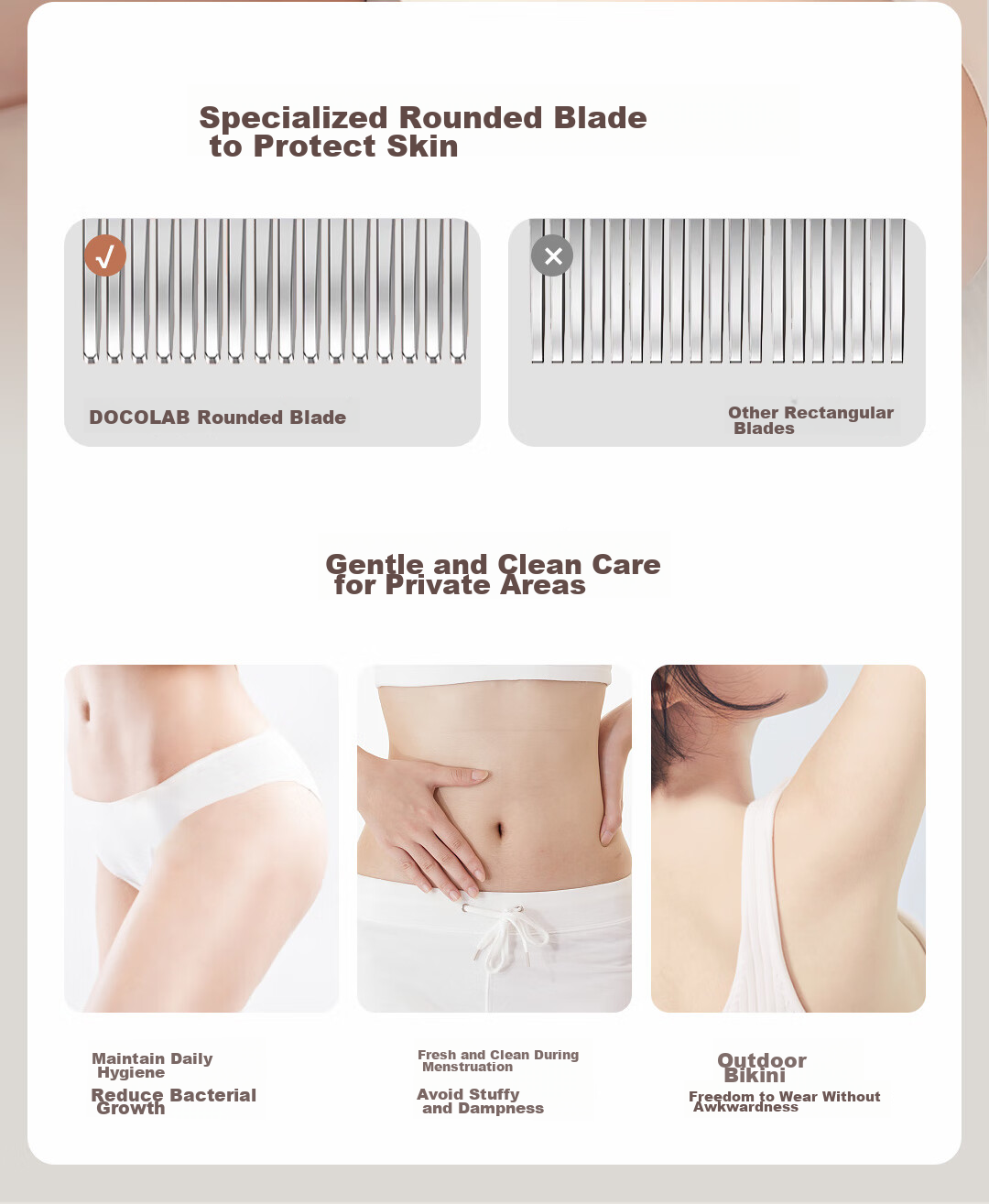 DOCOLAB Electric Hair Removal Device for Private Areas, Women's Intimate Shaver, Men's Genital Shaver, Underarm And Leg Hair Removal Tool with 4 Blades, Full Body Hair Removal Machine 7