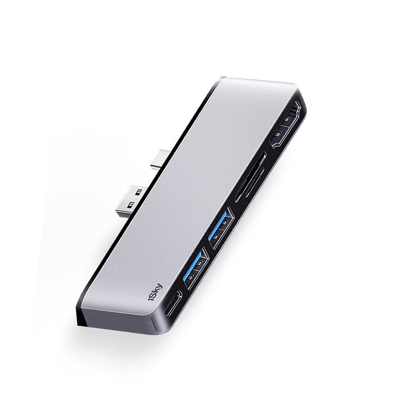 Isky Microsoft Surface Pro 7 Expansion Dock, USB-C Converter, USB High-Speed Transmission Adapter, HDMI Video Projection Screen Mirroring Converter Cable, Tablet Laptop Six-In Two-Out