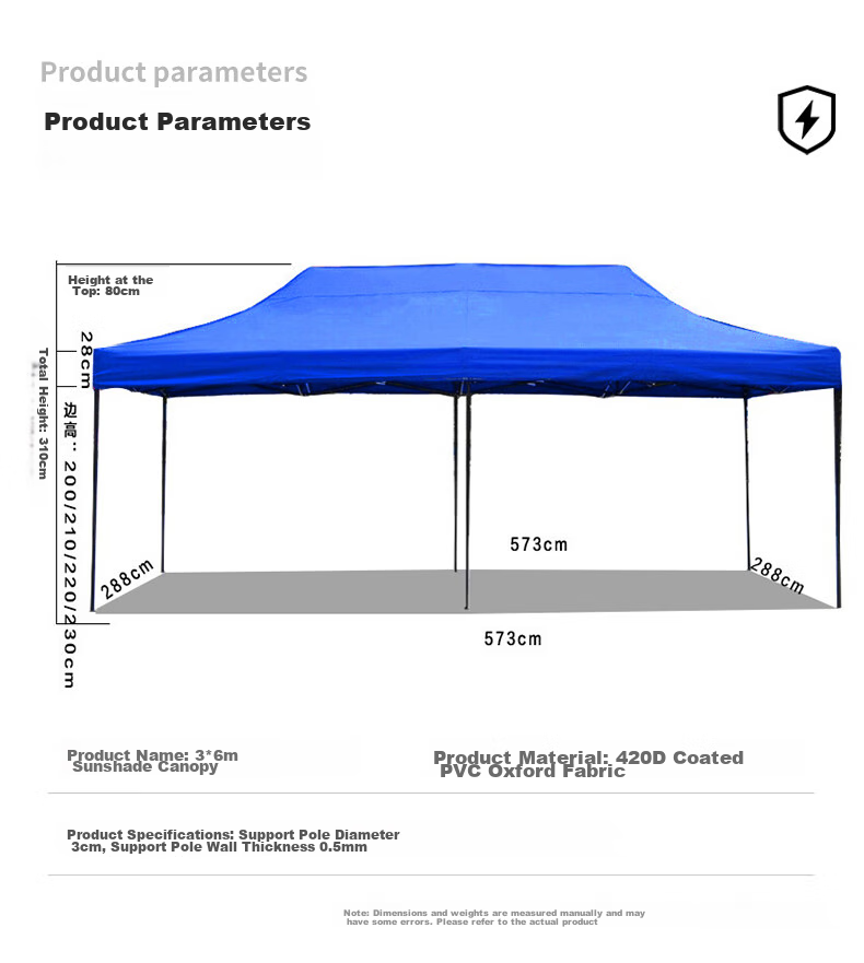Jingantong Rain Shelter Sunshade Canopy, Outdoor Thickened Foldable Four-Legged Sun Umbrella Parking Shelter, 3*6m Blue 3