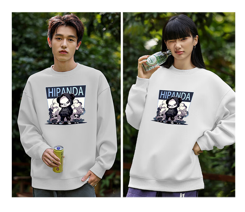 HIPANDA Hello Panda Sweatshirt for Men, Spring/summer 2026 Couple Style, Round Neck Trendy Brand Printed Loose Fashion Jacket, Black, Size M 3
