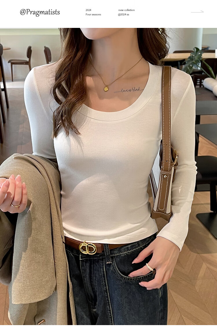 Zhuomuniao Long-Sleeve Base Layer for Women, Slim Fit Round Neck Waist-Cinching Ribbed High-Elasticity Skin-Friendly Inner Wear Or Outer Wear Top, Black, 2XL 9