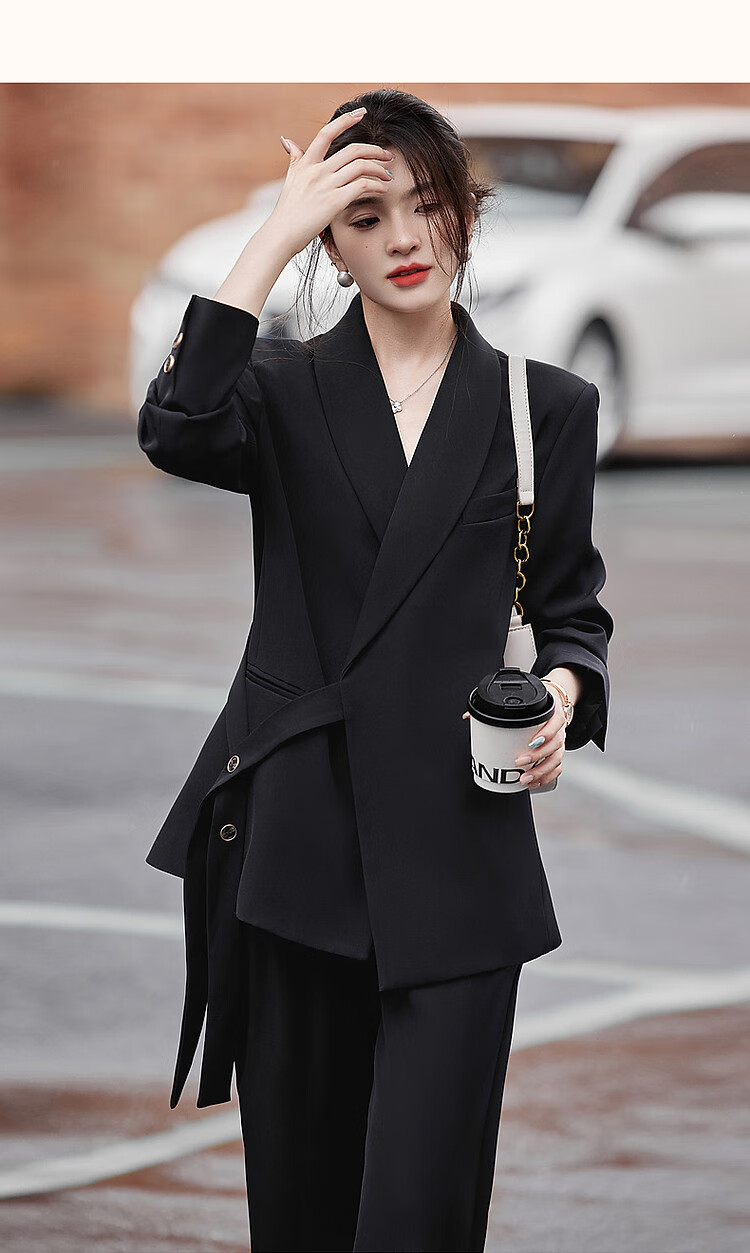 Dme [Zhi Gan Suit Set] Spring And Autumn Classic Buckle-Up Top with Long Pants, Women's Business Suit Two-Piece Set 20