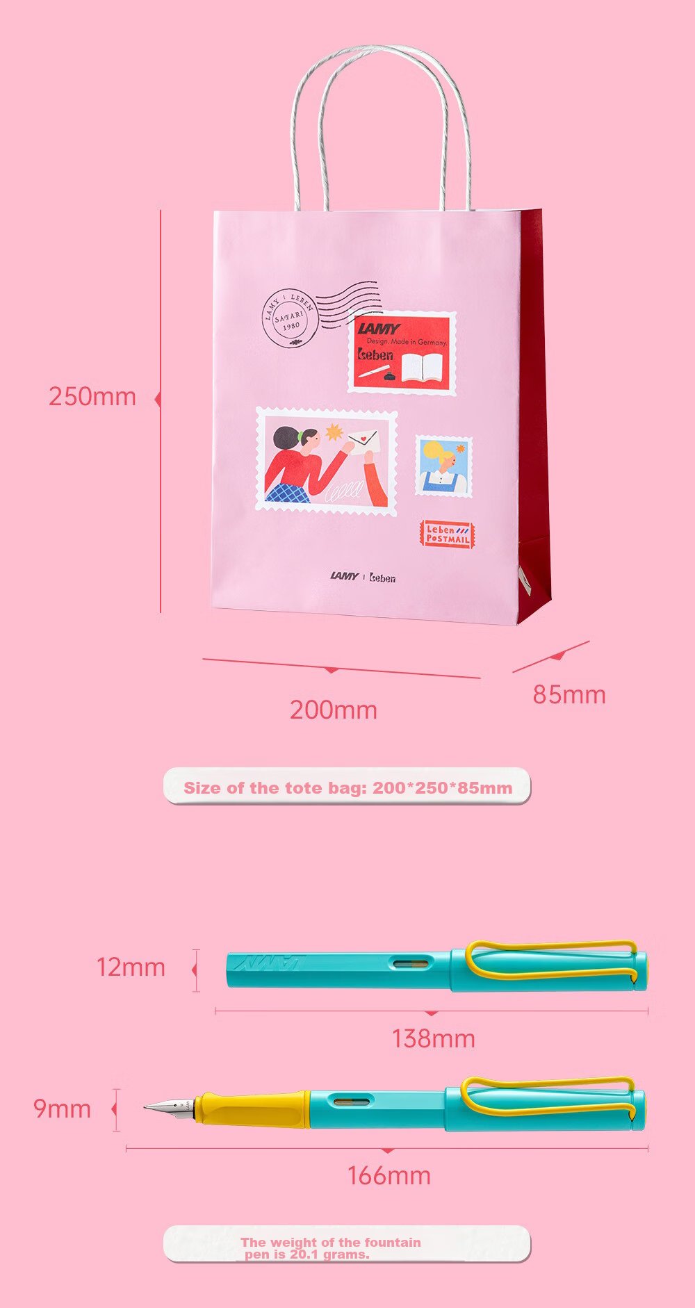 LAMY Safari Dopamine Series Fountain Pen Gift Set with Ink, Correct Posture Writing Pen, Student Stationery, Office Gift, Bonn Pink 0.7mm 21