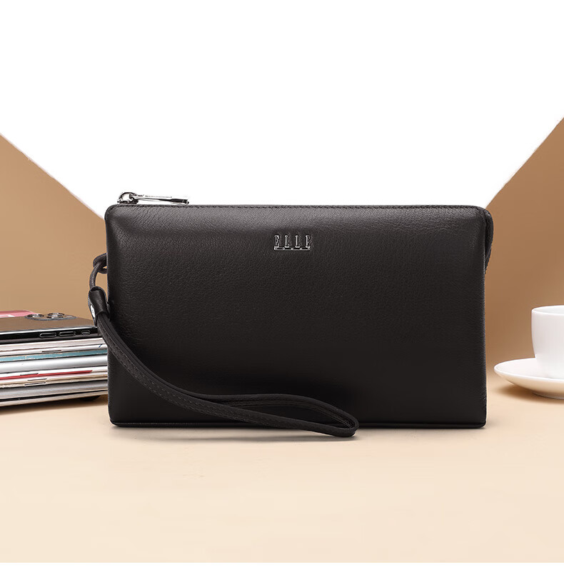 ELLE HOMME Men's Clutch, Top-Grain Leather Zipper Wallet, Large Capacity Handbag, Fashionable Men's Bag 05451 Dark Brown, Birthday Gift for Boyfriend 2