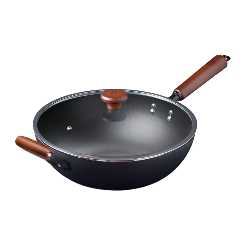 COOKER KING Wok Iron Pan Healthy Flat Bottom Pan 34cm with Ear Handles, Compatible with Induction Cooker, Jiti BZ50557
