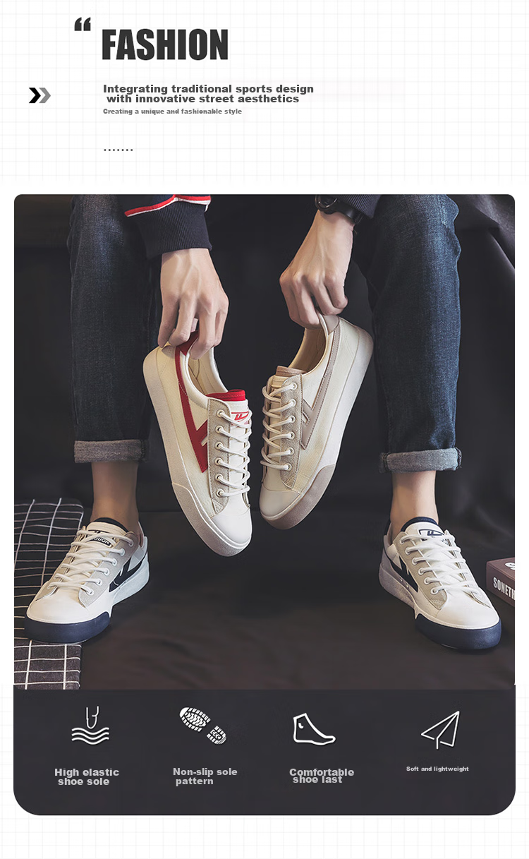 Warrior Official Canvas Shoes for Men And Women, Couples' Casual Shoes, Autumn Breathable Sports Sneakers KGH647MJ Beige-Red Size 37 3