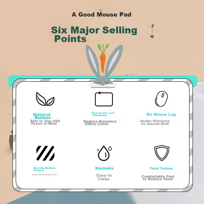 EXCO Radish Rabbit Thin Anime Cartoon Cute Mouse Pad, Computer Laptop Desk Mat, Small External Non-Slip Mouse Pad for Girls, Washable Office Mouse Pad, Add-On Item 0300 4