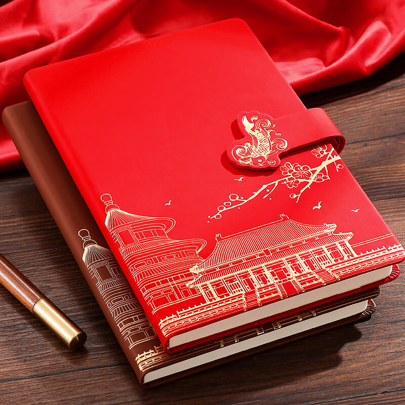 Longe National Trend Notebook A5 Thick Journal Chinese Style Koi Notebook Stationery High-Quality Notebook Diary Office Meeting Record Book Customizable