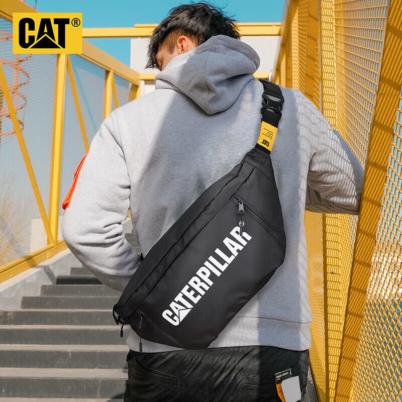 CAT Chest Bag, Trendy Crossbody Bag, Large Capacity, IPad Bag, Stylish Cycling Sports Shoulder Bag, Casual Black, 84261