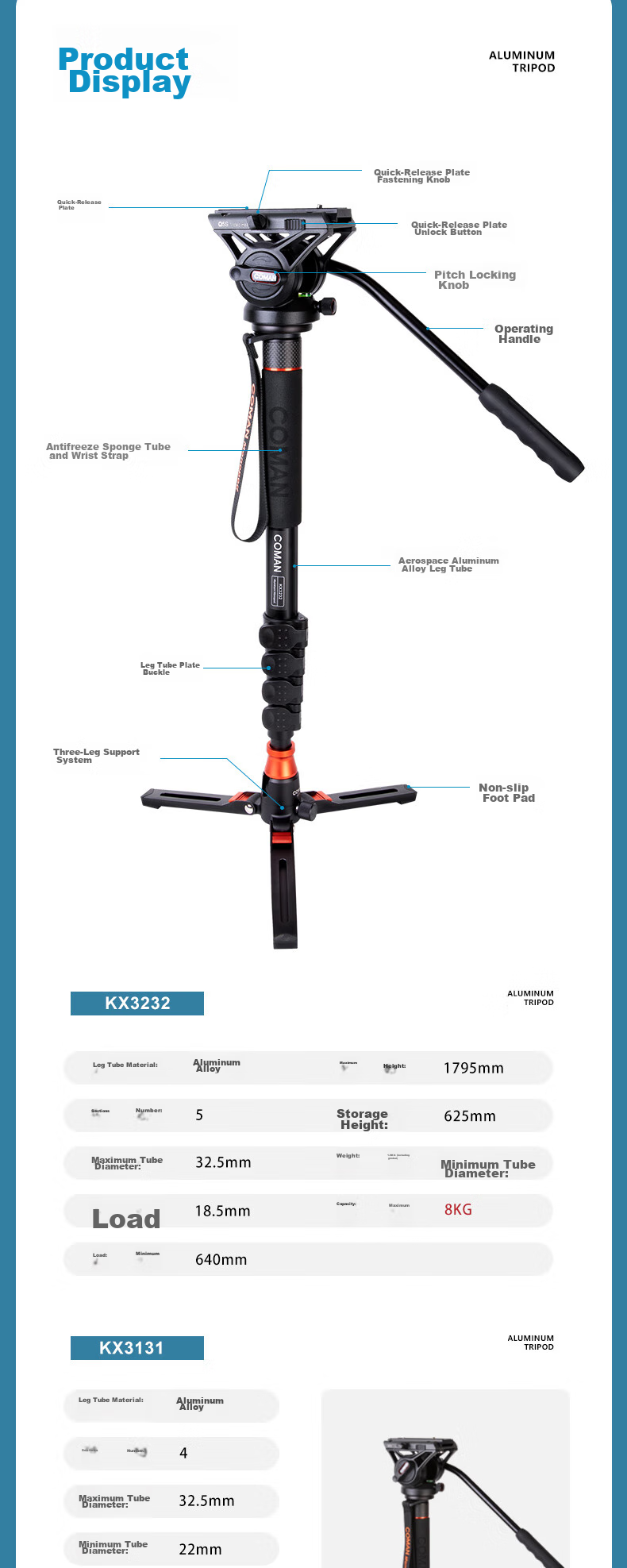 COMAN Carbon Fiber Tripod for DSLR Cameras, Professional Camera Tripod with Hydraulic Damping Ball Head, Photography Tripod KX3535 13