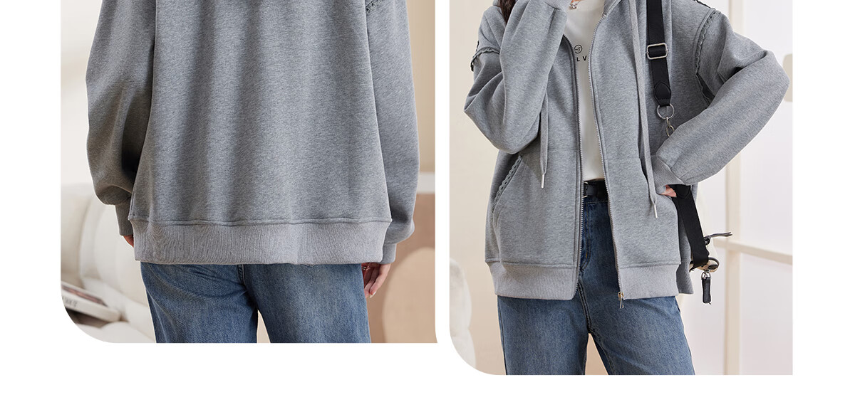 Halo Queen Women's Sweatshirt Jacket with Fashionable Letter Print, Casual Comfortable Loose-Fitting Student Sweatshirt H13KF2141 37