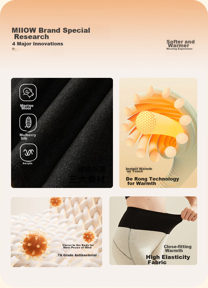 MiiOW [Polyester Temperature-Raising Wool Silk] Women's Thermal Pants, High-Waist Tummy Control, Body-Shaping, Butt-Lifting, Fleece-Lined Leggings for Autum 4