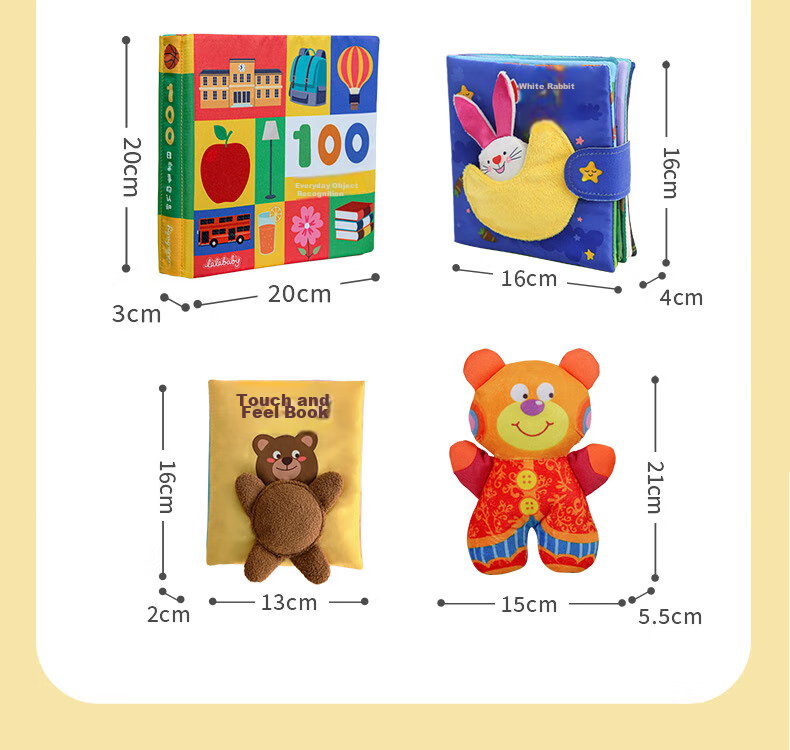 LALABABY Baby Cloth Book, Early Education Tear-Resistant Infant Toy, Touch And Feel Gift Box Set, 4 Pieces 15