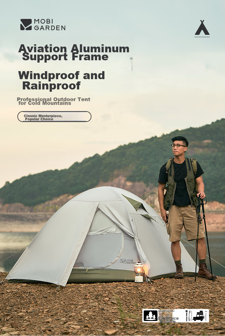 MOBIGARDEN Cold Mountain 4 Tent, Outdoor Camping Hiking Windproof Rainproof Four-Person Tent, NXZ1429065, Morning Mist White 2