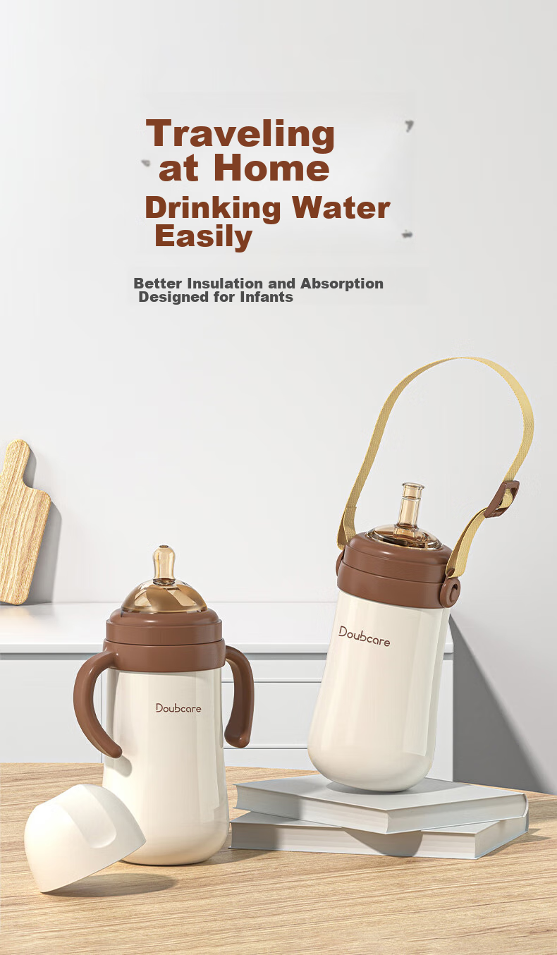 COOKSS Baby Insulated Cup, Milk Bottle, Infant Water Bottle, Children's Straw Cup, Training Cup with Scale, for One-Year And Younger Infants, Suitable for Outdoor Use 1