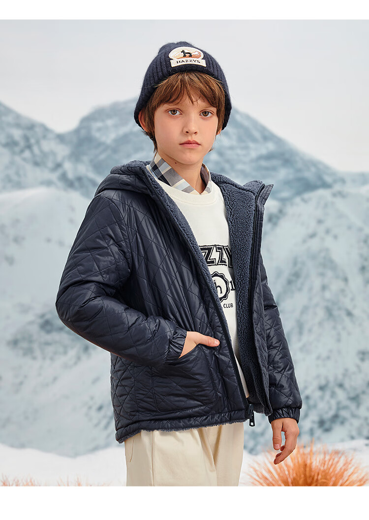 HAZZYS Brand Children's Outerwear for Boys And Girls, Spring New Faux Lambswool Double-Sided Jacket, Ultra-Blue, Size 155 5