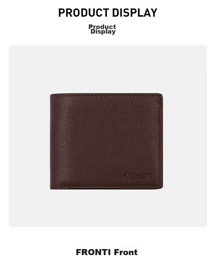 COACH [Brand Direct Supply], Men's Short Folded Cowhide Leather Wallet, Dark Brown CR911, Gift 3