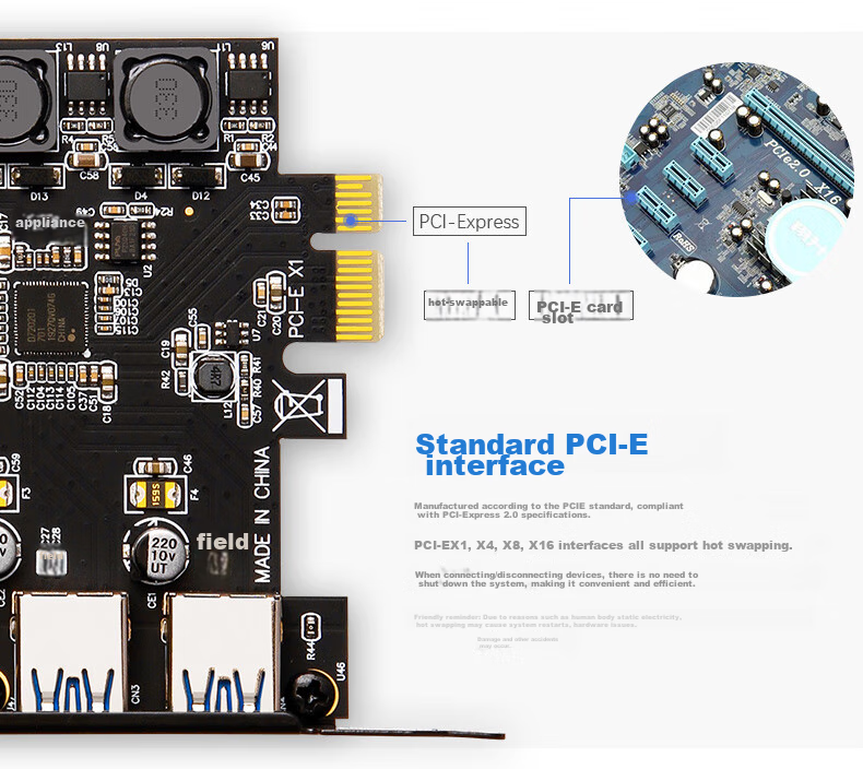MOGEPCIE X1 to Dual-Port USB 3.0 Expansion Card, PCI-E to Two-Port USB Gen1 Adapter Card, Risa NEC Chip, MC2010 8