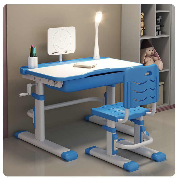 ZUNMIAN Children's Adjustable Study Desk and Chair Set with Reading Rack Multifunctional 80cm Home Writing Desk 4