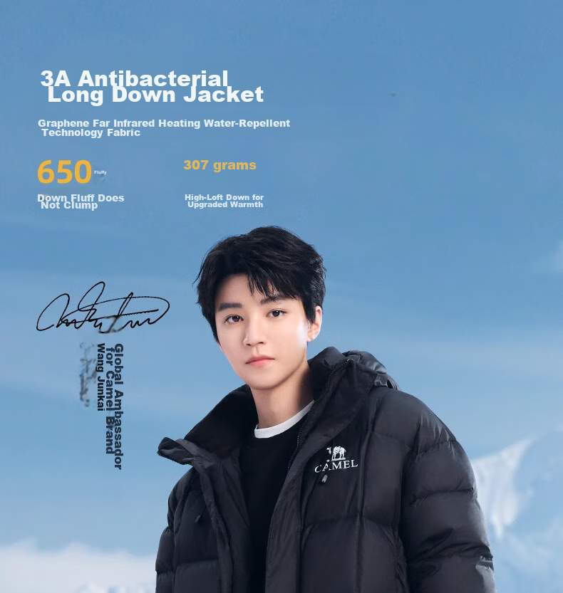 CAMEL [Wang Junkai's Style] Mid-Length down Jacket for Men And Women, Graphene Warm Coat W34CR07614 2