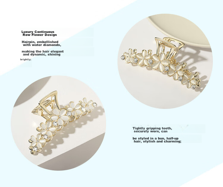 CHIMERA Elegant Hair Claw Clip with Flower And Shark Design, Luxurious Hair Clip for Back of Head, Bun Maker, Mid-Autumn Festival Gift for Wome 9