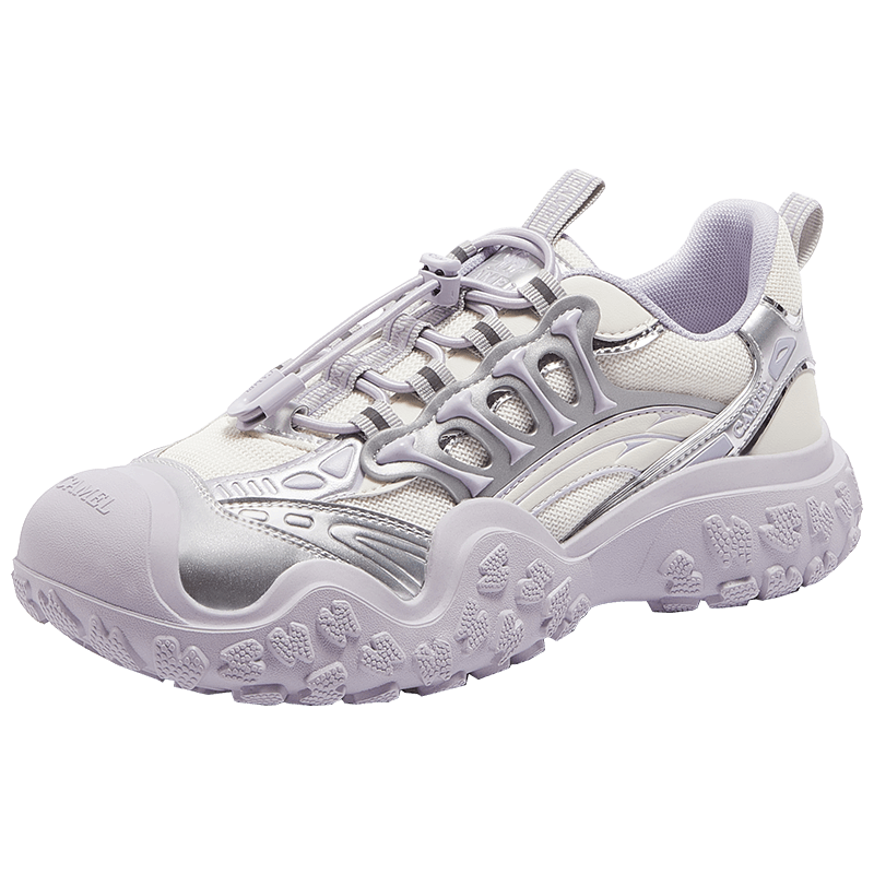 CAMEL [Wang Junkai Style] Women's Hiking Shoes, Mechanical Outdoor Ugly-Cute Shoes, L25M202007, Beige/silver/purple, Size 40