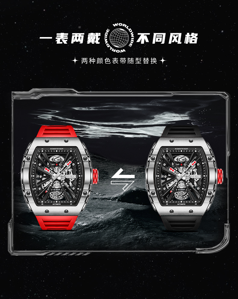 格雅(geya)手表男酒桶型全镂空机械品牌男士国表g-max系列赤焰火星jd