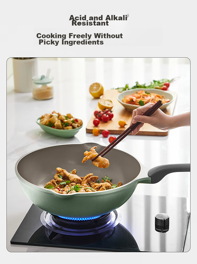 COOKER KING Ceramic Wok with Titanium Coating, Zero Fluorine Non-Stick Pan, Micro-Pressure Non-Stick Flat Bottom Wok, 32cm 9