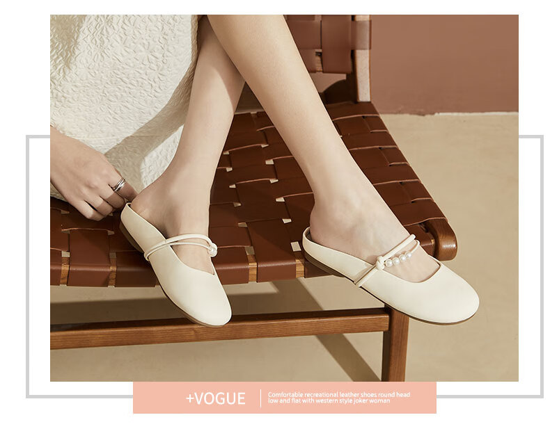DAPHNE Women's Flat Slippers, Soft-Soled Mary Jane Shoes, Fairy-Style Gentle Sandals, Beige, Size 35 7