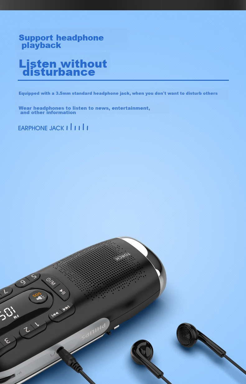 PHILIPS TAR2808 Radio for Elderly, Card-Insertable Speaker, Flashlight Lighting, Portable Rechargeable Outdoor Park Emergency Alarm Lithium Battery Multifunctional Speaker 11