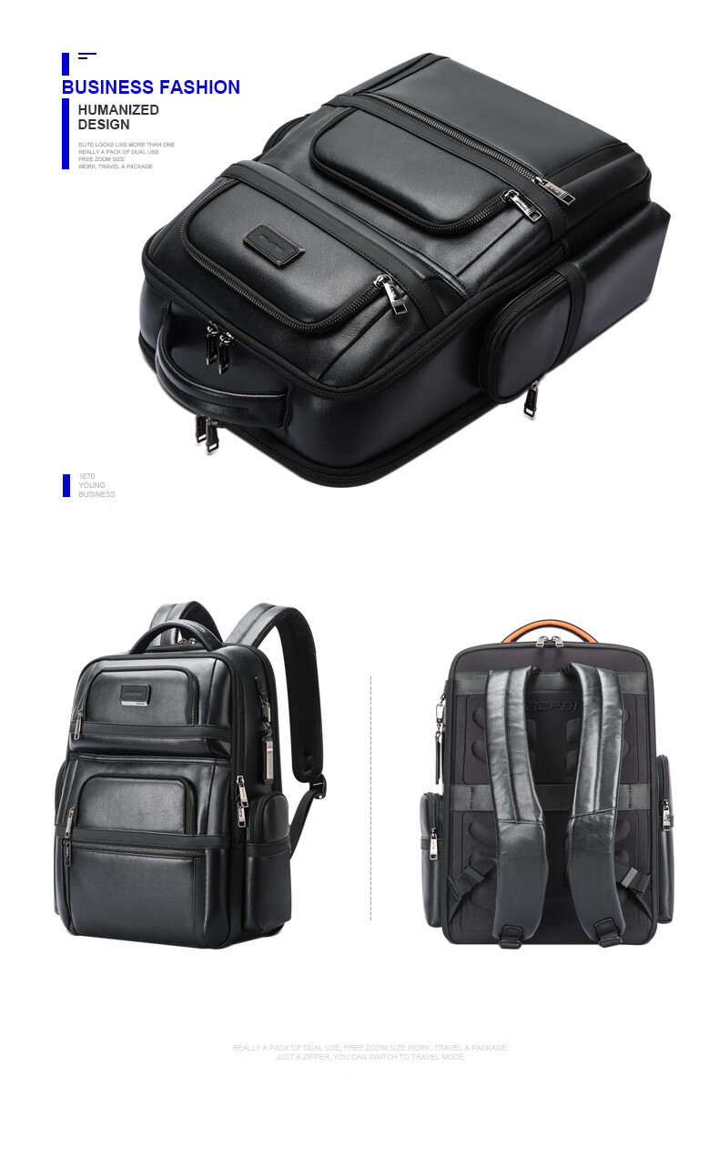 Bopai Leather Backpack, Men's Business Laptop Bag, 16-Inch Computer Bag, College Student Schoolbag, Father's Day Gift 15