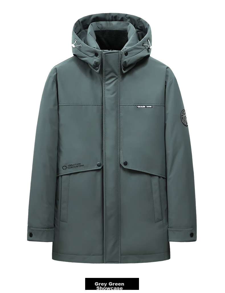 SNOWFLYING Men's Detachable Hood down Jacket, Thick Casual Business Mid-Length Coat, Men's Outerwear, Size 200 15