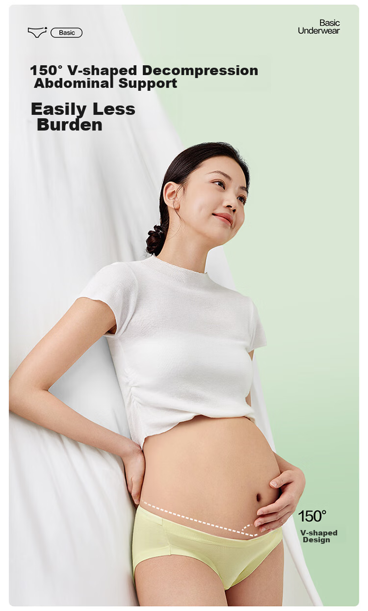 PurCotton Maternity Underwear, Knitted Low-Rise Pure Cotton Panties, Specialized for Pregnancy And Postpartum, Triangle Briefs, 2 Pieces, Skin Color + Pink, Size L 8