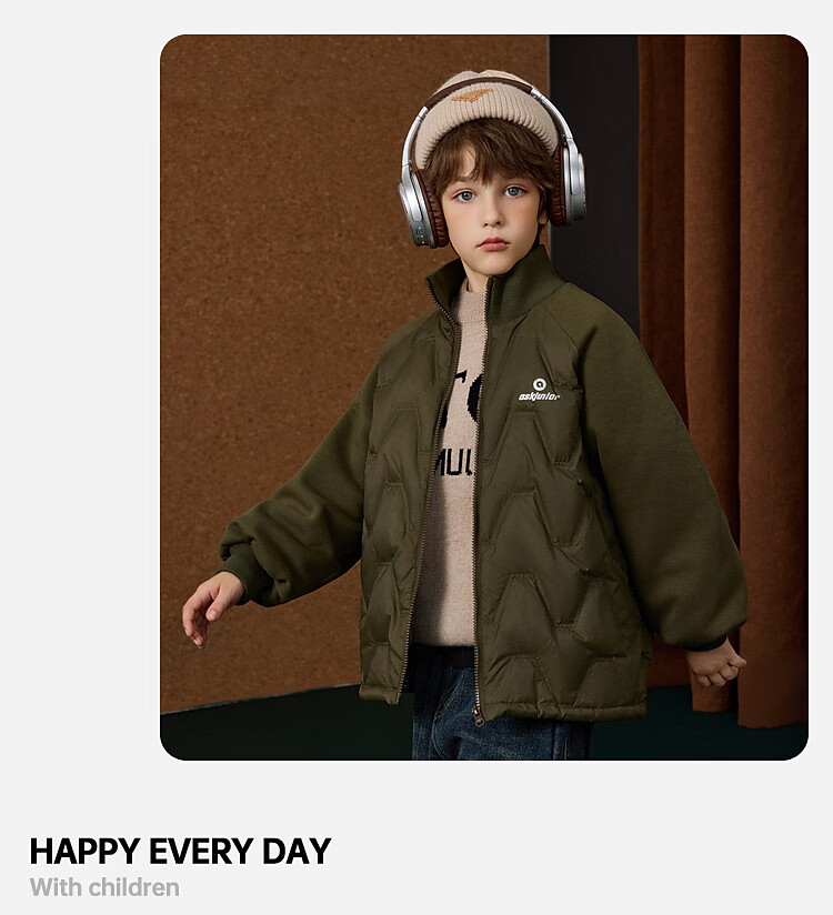 ASK JUNIOR Boys' Down Jacket Autumn Winter Warm 90% Down Raglan Sleeve Zip-up Coat Black 160cm 19