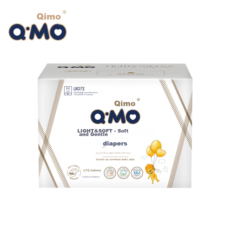 Подгузники Q-MO Soft Diapers, L, 72 шт. (9-14 кг), тонкие и дышащие, для малышей