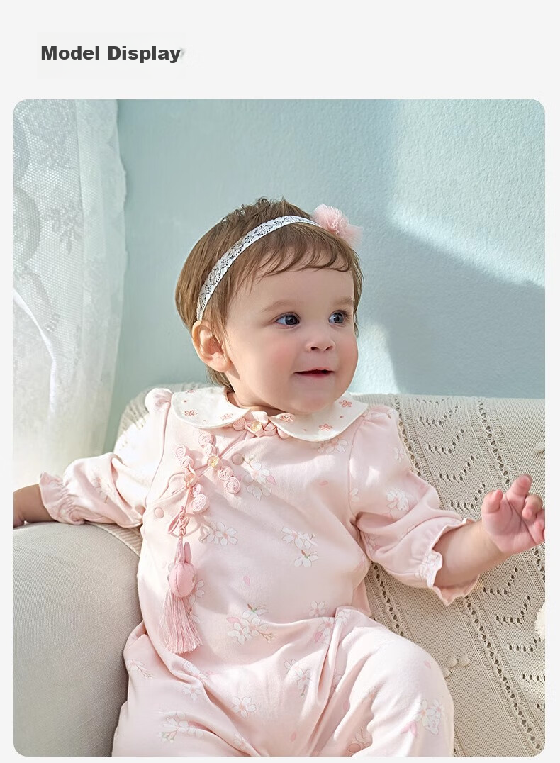 DAVE & BELLA Newborn Cotton Romper Spring And Autumn Wear for Baby Girls, Antibacterial Anti-Mite Onesie, Chinese Style Hanfu 20