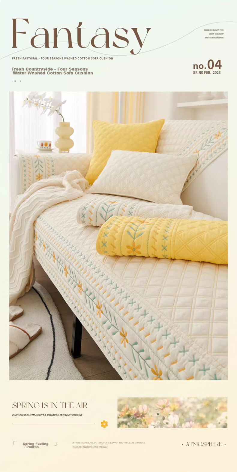 AVIVI Sofa Cushion, All-Season Sofa Cover, Non-Slip Sofa Slipcover, Bay Window Pad, 90*240 Cm, Floral Patter 2