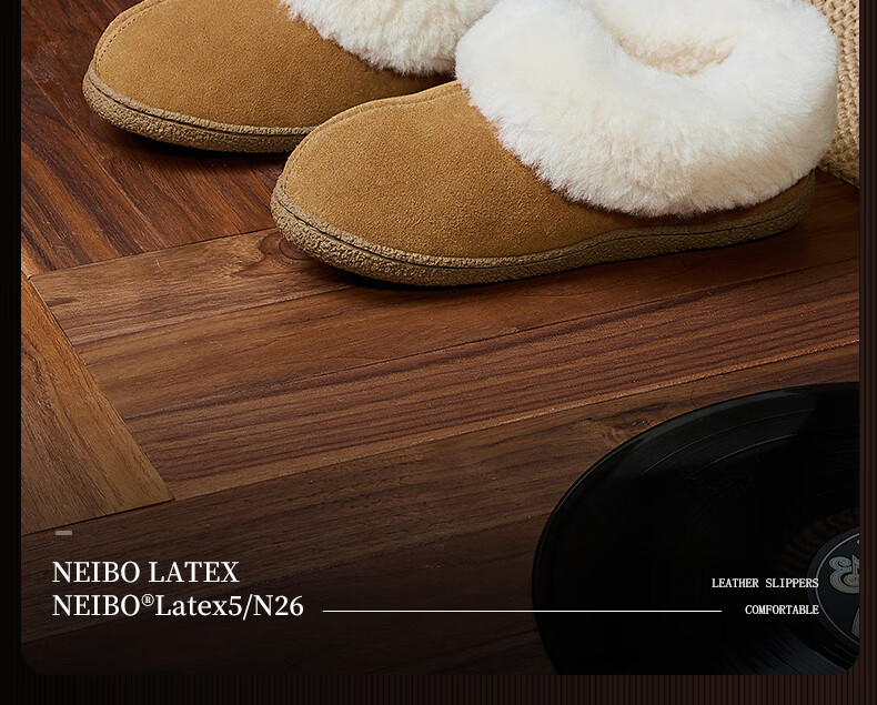 NEIBO Ultra Warm Wool Slippers Unisex Couples Winter Home Sheepskin Latex Non-Slip Full Heel Gray Size 37 4