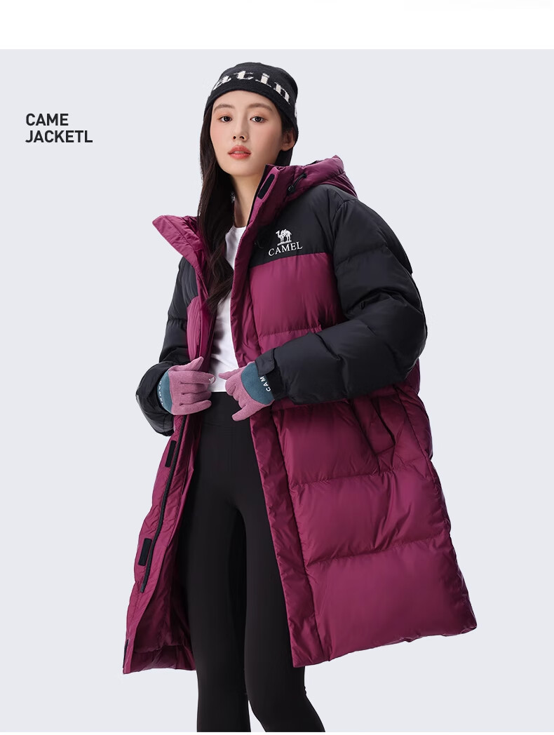 CAMEL Women's down Jacket, Mid-Length Warm Hooded Puffer Coat, down Outerwear, 734CAPN604 L 33