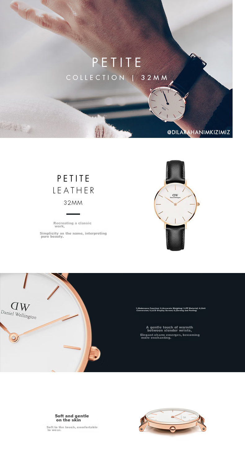DanielWellington DW Ladies' Watch, Niche Luxury Gold Leather Quartz Wristwatch, Birthday Gift for Girlfriend, DW174 1