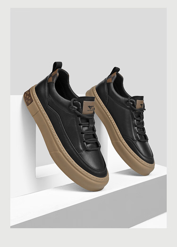 SEPTWOLVES Men's Versatile Sneakers, Casual Shoes, Leather Shoes for Men W8333763399 Black Size 39 6