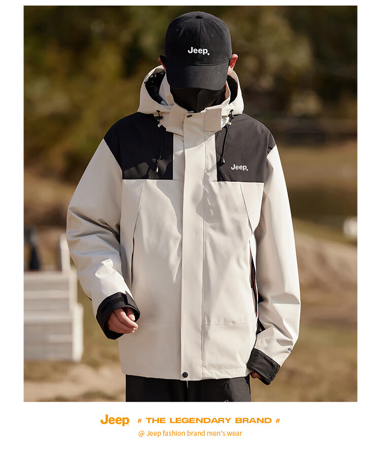 JEEP Unisex Couple Winter 3-in-1 Down Jacket Black L 23