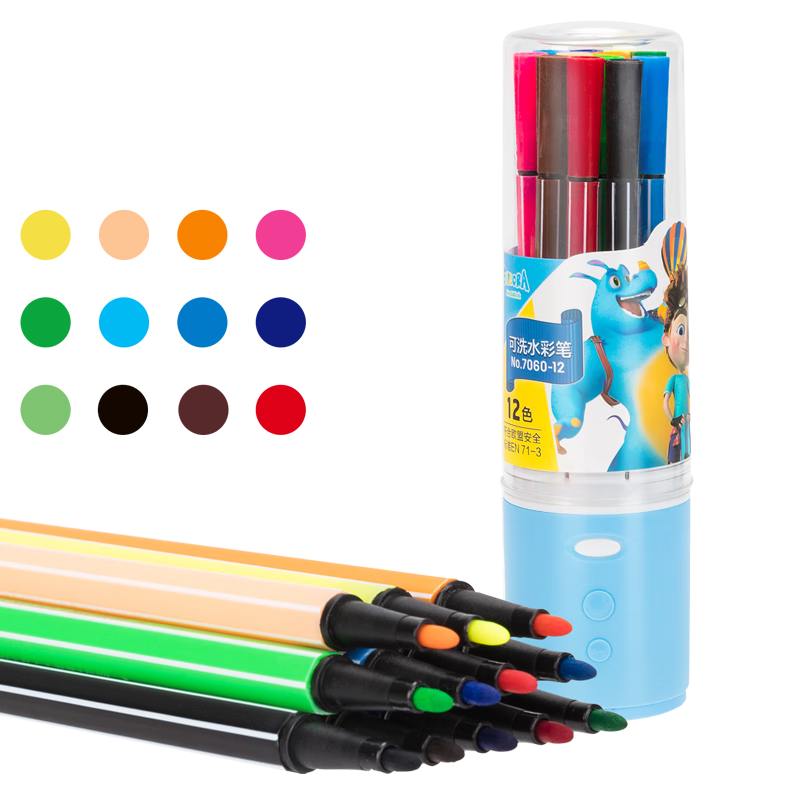 Deli 12-Color Hexagonal Fine-Tip Watercolor Pens, Washable Creative Drawing Pens for Children, Student Rainbow Tube Art Doodle Pens, Graduation Gift for Boys And Girls