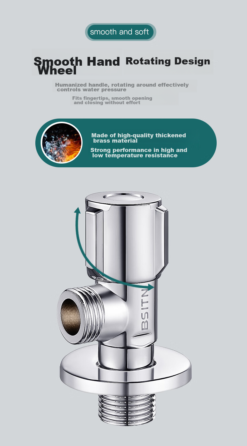 BSITN 304 Stainless Steel Angle Valve, Thickened 1/2 Inch Interface, Figure-Eight Valve, Hot And Cold Water Quick-Open Triangular Valve, Universal Stop Valve B503 7