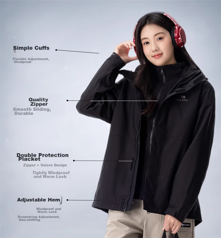 CAMEL Women's Three-In Jacket with Detachable Fleece Inner Layer, Thickened Windproof And Waterproof, U1W1TR342 7