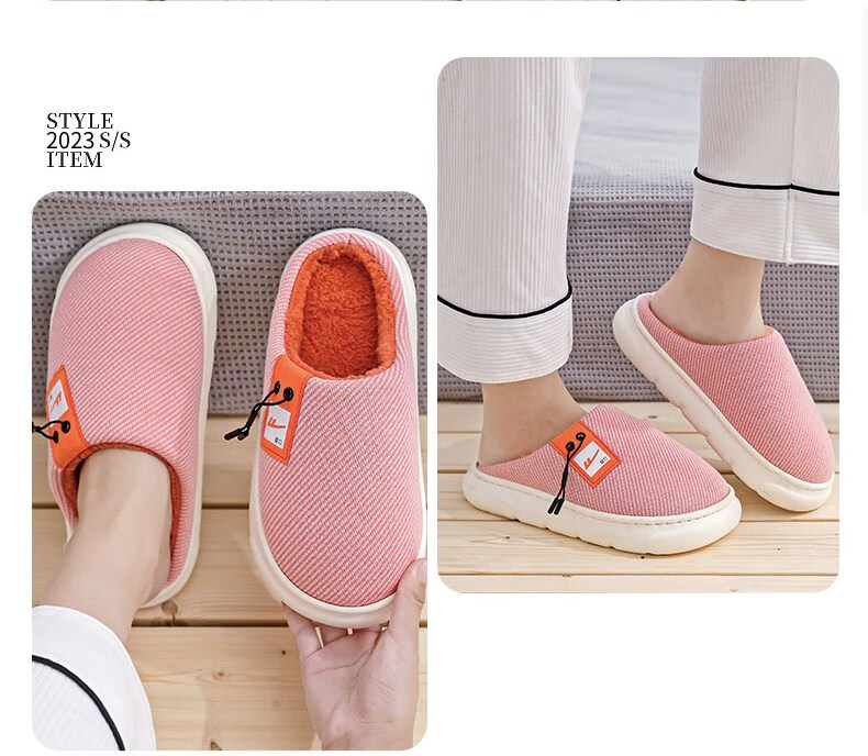 Huili Simple Thick-Soled Fleece-Lined Cotton Slippers for Indoor And Outdoor Wear, Warm Couple's Cotton Slides HL0650 Red Size 40-41 16