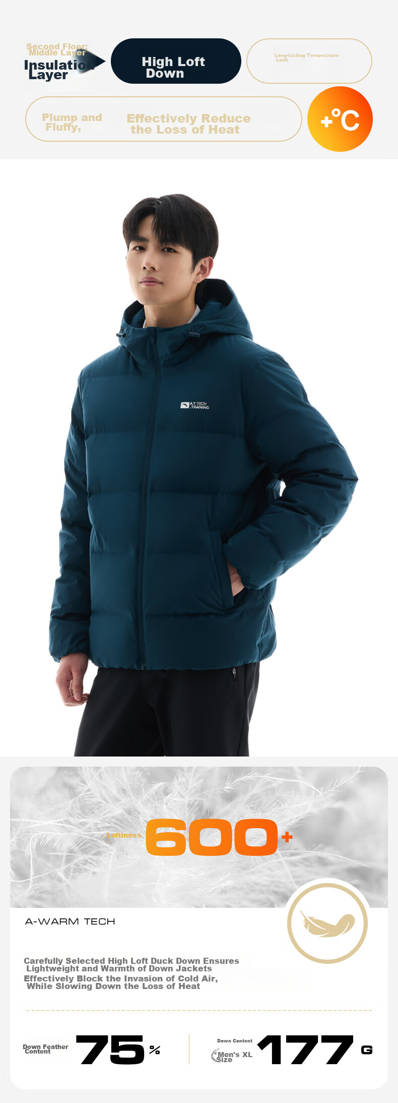 ANTA Bread Down Jacket | Short Hooded Down Coat Men Winter New Duck Down Warm Puffer Water-Repellent Jacket 5