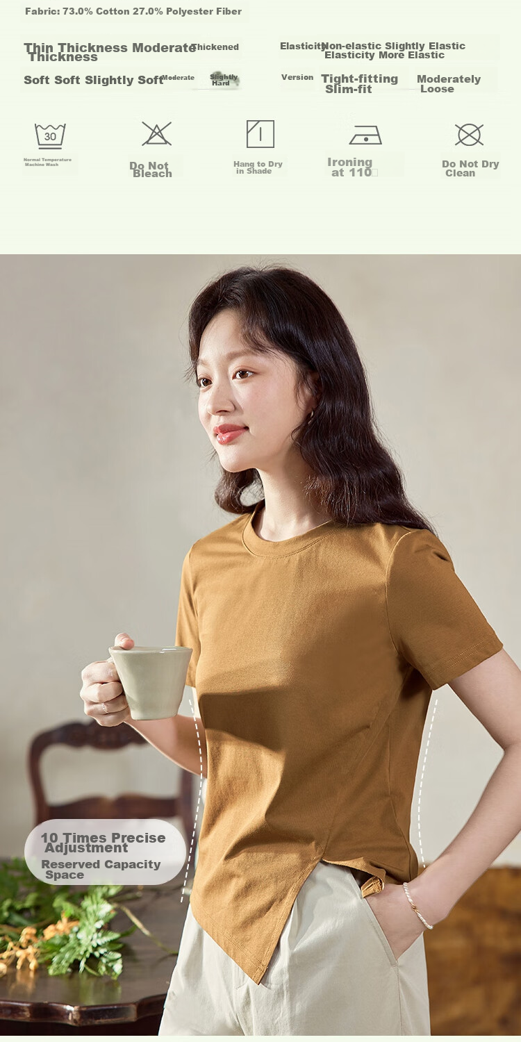 INMAN INMAN [Runway Style] Suolona Round Neck Solid Color T-Shirt for Women, Summer 2026 Irregular Top, Crescent White, Size S 4
